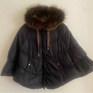 SOLD▪️Brunello Cucinelli Goose Down Puffer Cape with Fox Fur Trimmed Hood, Plu…